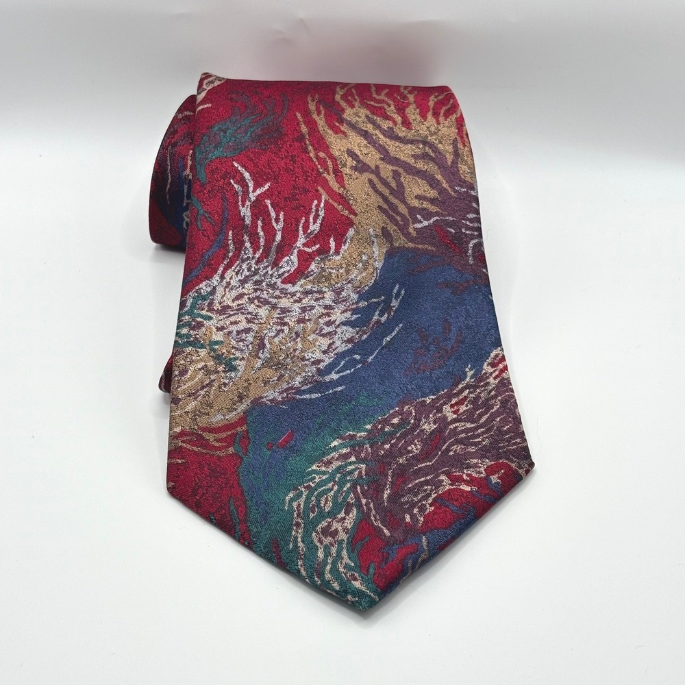 Vintage Tie Don Loper Burgundy Polyester Abstract Jacquard Made in USA 3.75x58"